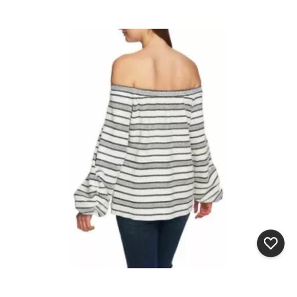 1.STATE Womens Ruched Sleeve Off the Shoulder Blouse, White - XL - Picture 2 of 7